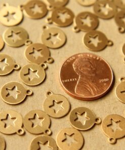 12 pc. Raw Brass Circle Tags with Star Cutouts: 11mm by 9mm - made in USA | RB-598