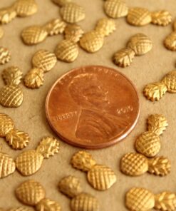 10 pc. Tiny Raw Brass Pineapples: 9.5mm by 5mm - made in USA tropical fruit summer holiday vacation Hawaii food | RB-645