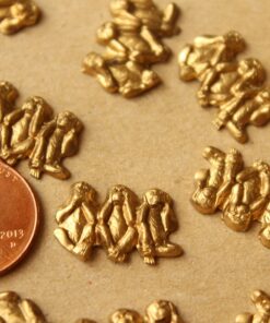 2 pc. Raw Brass Three Wise Monkeys - Speak no evil, hear no evil, see no evil: 18.5mm by 12mm - made in USA | RB-697