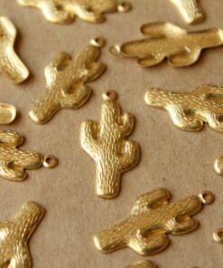 12 pc. Raw Brass Cactus Charms, 27mm by 13mm - made in USA | RB-719