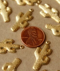12 pc. Raw Brass Cactus Charms, 27mm by 13mm - made in USA | RB-719
