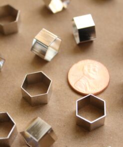 10 pc. Silver Plated Brass Hexagon Tube Beads, 12mm by 8mm | FI-286