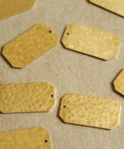 3 pc. Raw Brass Hammered Rectangle Tag with Clipped Corners: 26mm by 14mm - made in USA | RB-1058