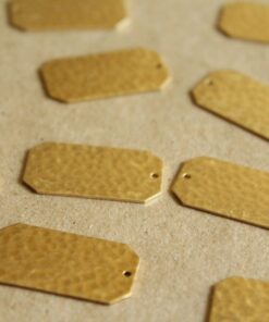 3 pc. Raw Brass Hammered Rectangle Tag with Clipped Corners: 26mm by 14mm - made in USA | RB-1058