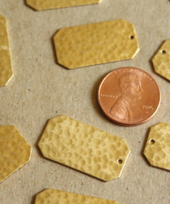 3 pc. Raw Brass Hammered Rectangle Tag with Clipped Corners: 26mm by 14mm - made in USA | RB-1058