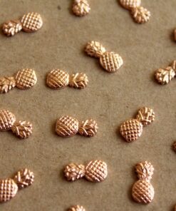 8 pc. Tiny Rose Gold Brass Pineapples: 9.5mm by 5mm - made in USA tropical fruit summer holiday vacation hawaii food | ROS-017
