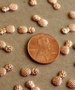 8 pc. Tiny Rose Gold Brass Pineapples: 9.5mm by 5mm - made in USA tropical fruit summer holiday vacation hawaii food | ROS-017