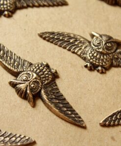 1 pc. Large Antique Brass Plated Owls With Spread Wings: 55mm by 18mm - made in USA | AB-015