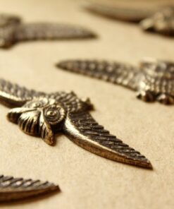 1 pc. Large Antique Brass Plated Owls With Spread Wings: 55mm by 18mm - made in USA | AB-015