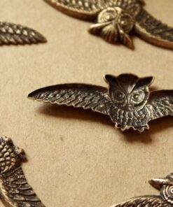 1 pc. Large Antique Brass Plated Owls With Spread Wings: 55mm by 18mm - made in USA | AB-015