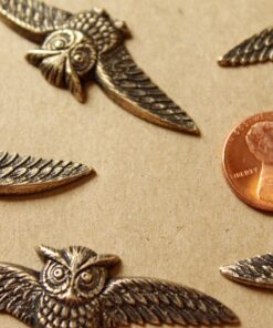 1 pc. Large Antique Brass Plated Owls With Spread Wings: 55mm by 18mm - made in USA | AB-015