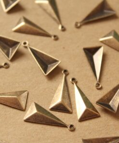 12 pc. Small Antique Brass Plated Faceted Isosceles Triangle Charms : 15mm by 8.5mm - made in USA | AB-016
