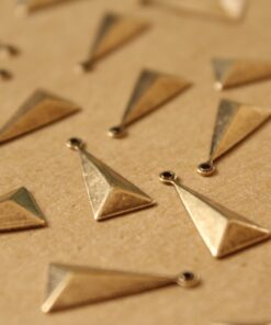 12 pc. Small Antique Brass Plated Faceted Isosceles Triangle Charms : 15mm by 8.5mm - made in USA | AB-016