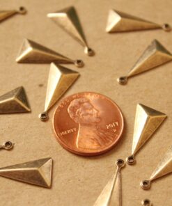 12 pc. Small Antique Brass Plated Faceted Isosceles Triangle Charms : 15mm by 8.5mm - made in USA | AB-016