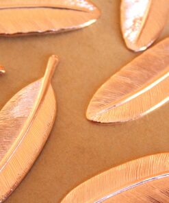 2 pc. Large Rose Gold Plated Brass Feathers: 53mm by 15mm - made in USA - leaf leaves bird tribal nature boho brooch bobby pin | ROS-062