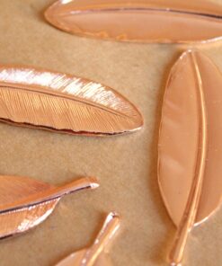 2 pc. Large Rose Gold Plated Brass Feathers: 53mm by 15mm - made in USA - leaf leaves bird tribal nature boho brooch bobby pin | ROS-062