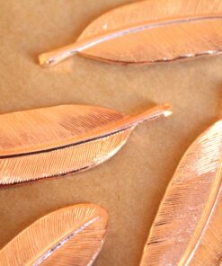 2 pc. Large Rose Gold Plated Brass Feathers: 53mm by 15mm - made in USA - leaf leaves bird tribal nature boho brooch bobby pin | ROS-062