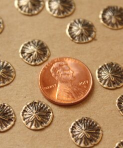8 pc. Tiny Antique Brass Plated Sand Dollars: 11mm by 11mm - made in USA | AB-005