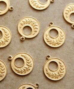 4 pc. Raw Brass Laurel Wreath Coin Charms: 16mm by 14mm - made in USA | RB-1151