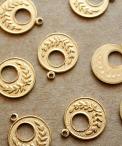 4 pc. Raw Brass Laurel Wreath Coin Charms: 16mm by 14mm - made in USA | RB-1151