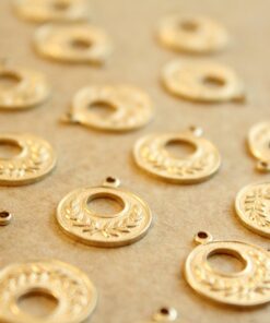 4 pc. Raw Brass Laurel Wreath Coin Charms: 16mm by 14mm - made in USA | RB-1151