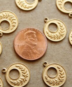 4 pc. Raw Brass Laurel Wreath Coin Charms: 16mm by 14mm - made in USA | RB-1151