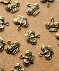 12 pc. Small Antique Brass Plated Detailed Crown Charms: 10mm by 7mm - made in USA | AB-117