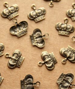 12 pc. Small Antique Brass Plated Detailed Crown Charms: 10mm by 7mm - made in USA | AB-117