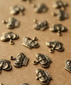 12 pc. Small Antique Brass Plated Detailed Crown Charms: 10mm by 7mm - made in USA | AB-117
