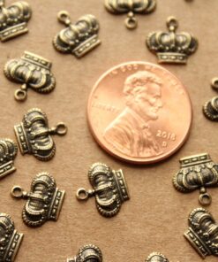 12 pc. Small Antique Brass Plated Detailed Crown Charms: 10mm by 7mm - made in USA | AB-117