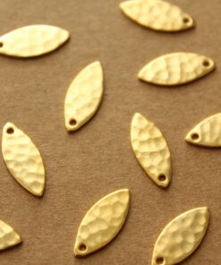 10 pc. Gold Plated Brass Hammered Marquis Shape Charms: 6.5mm by 15mm - made in USA | GLD-009