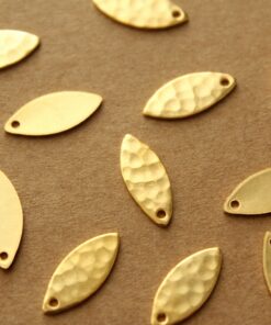 10 pc. Gold Plated Brass Hammered Marquis Shape Charms: 6.5mm by 15mm - made in USA | GLD-009