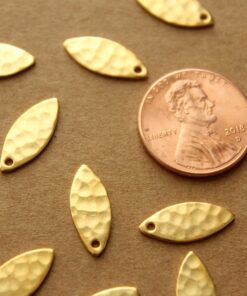 10 pc. Gold Plated Brass Hammered Marquis Shape Charms: 6.5mm by 15mm - made in USA | GLD-009