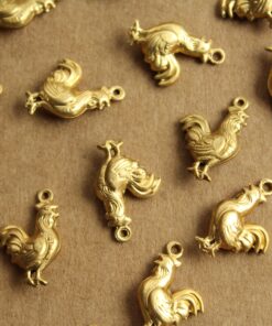 3 pc. Raw Brass 3D Rooster Charms: 23mm by 15mm - made in USA | RB-1206