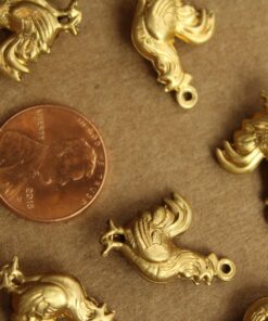 3 pc. Raw Brass 3D Rooster Charms: 23mm by 15mm - made in USA | RB-1206