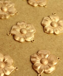 1 pc. Raw Brass Dogwood Flower Two Hole Connectors: 23mm by 20mm - made in USA, Five Petal Flower Cherry Blossom Spring Bloom | RB-1252