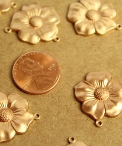 1 pc. Raw Brass Dogwood Flower Two Hole Connectors: 23mm by 20mm - made in USA, Five Petal Flower Cherry Blossom Spring Bloom | RB-1252
