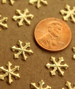 10 pc. Tiny Gold Plated Brass Snowflake Stampings: 11mm in diameter - made in USA | GLD-051