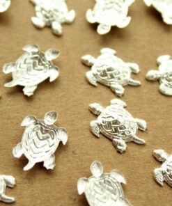 6 pc. Small Silver Plated Brass Turtles: 19mm by 13mm - made in USA | SI-324