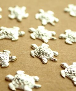 6 pc. Small Silver Plated Brass Turtles: 19mm by 13mm - made in USA | SI-324