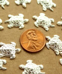 6 pc. Small Silver Plated Brass Turtles: 19mm by 13mm - made in USA | SI-324