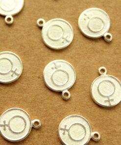 8 pc. Silver Plated Brass Female Symbol Coin Charms: 11mm by 13.5mm - made in USA | SI-313