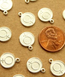 8 pc. Silver Plated Brass Female Symbol Coin Charms: 11mm by 13.5mm - made in USA | SI-313