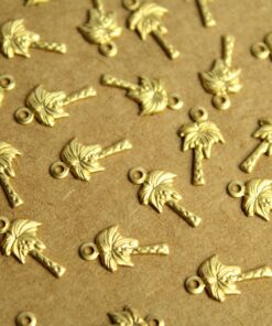 26 pc. Tiny Raw Brass Palm Tree Charms: 12.5mm by 7mm - made in USA | RB-1274