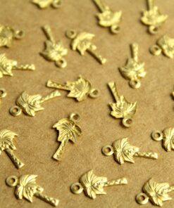 26 pc. Tiny Raw Brass Palm Tree Charms: 12.5mm by 7mm - made in USA | RB-1274