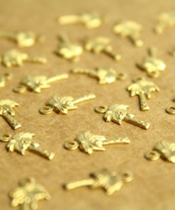 26 pc. Tiny Raw Brass Palm Tree Charms: 12.5mm by 7mm - made in USA | RB-1274