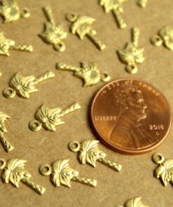 26 pc. Tiny Raw Brass Palm Tree Charms: 12.5mm by 7mm - made in USA | RB-1274