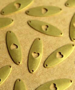 20 pc. Raw Brass Oval Connectors with Heart Cutouts: 19mm by 6.5mm - made in USA | RB-1277