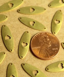 20 pc. Raw Brass Oval Connectors with Heart Cutouts: 19mm by 6.5mm - made in USA | RB-1277