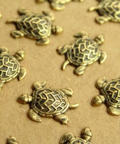 6 pc. Small Antique Brass Plated Turtles: 19mm by 13mm - made in USA | AB-219